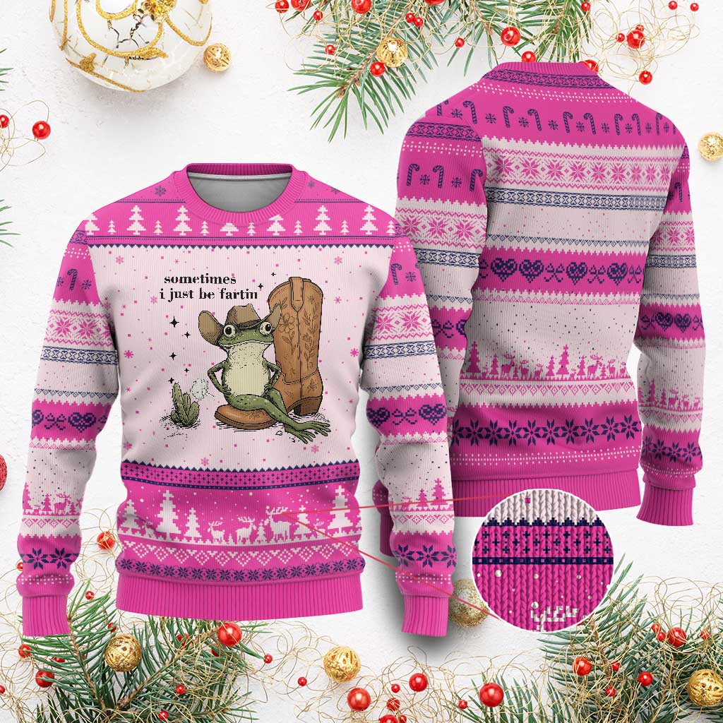 Funny Cowboy Frog Ugly Christmas Sweater Sometimes I Just Be Fartin TS14 Hot Pink Print Your Wear