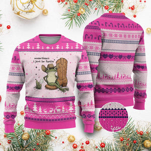 Funny Cowboy Frog Ugly Christmas Sweater Sometimes I Just Be Fartin TS14 Hot Pink Print Your Wear
