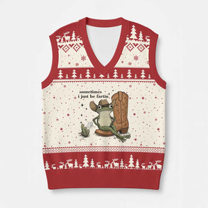 Funny Cowboy Frog V-Neck Knit Sweater Vest Sometimes I Just Be Fartin TS14 Beige Red Print Your Wear