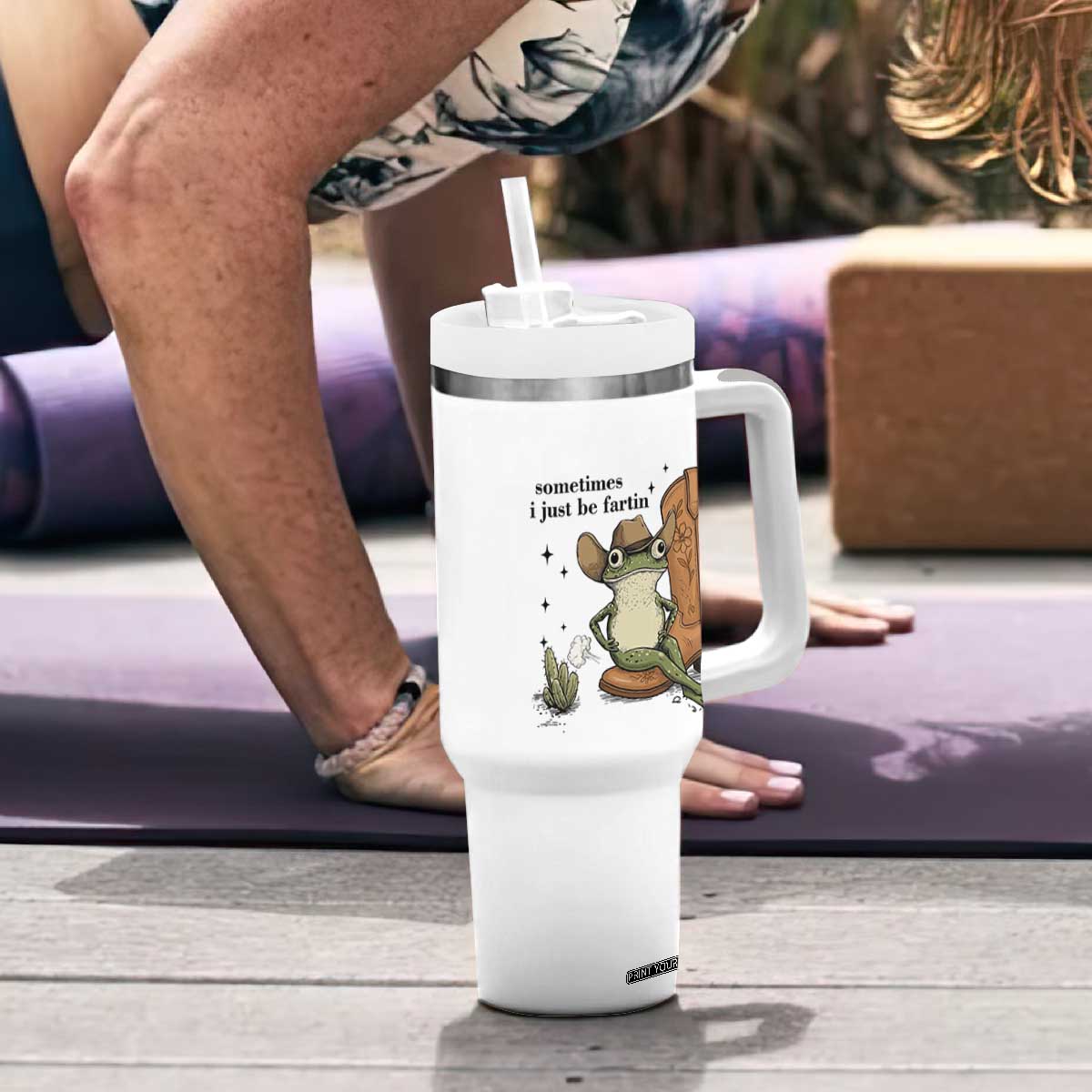 Funny Cowboy Frog Tumbler With Handle Sometimes I Just Be Fartin TS14 Print Your Wear