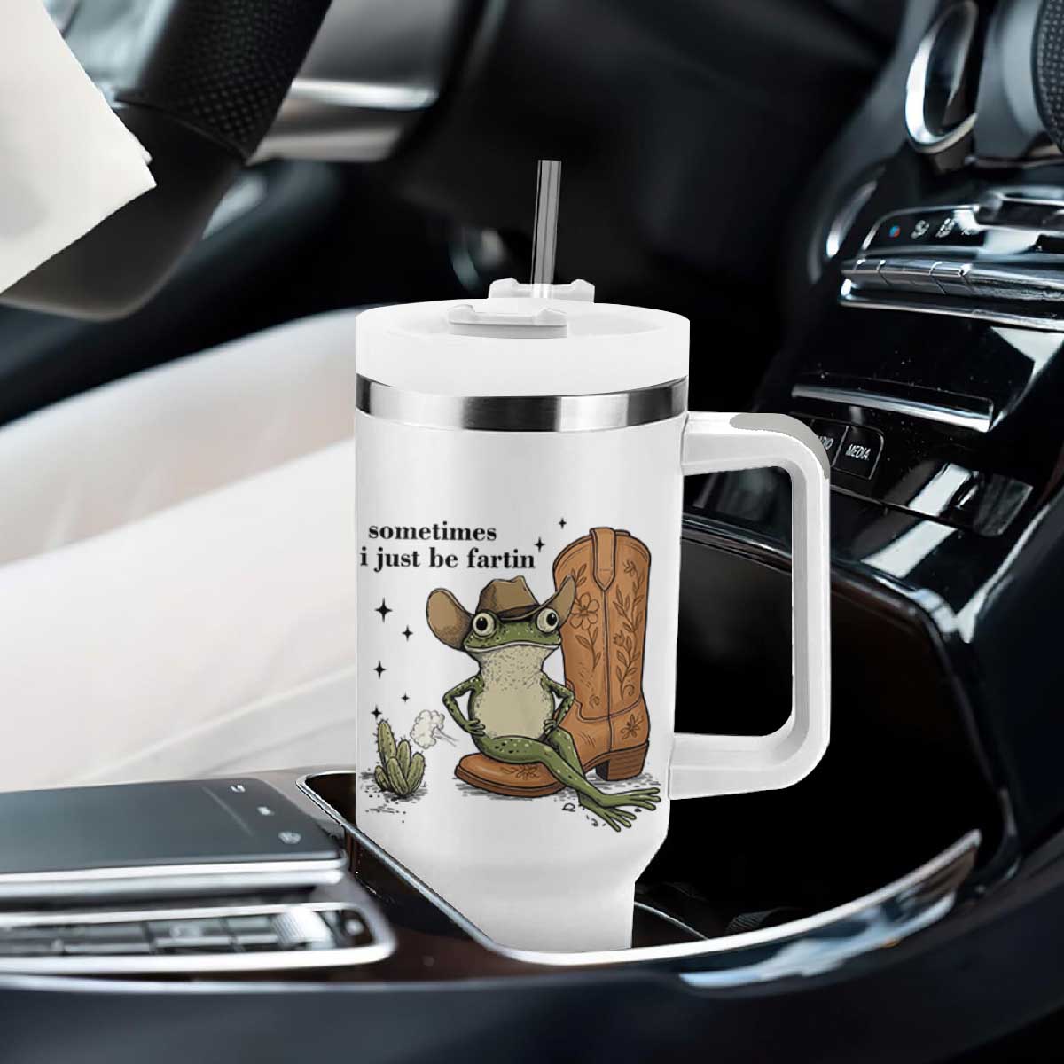 Funny Cowboy Frog Tumbler With Handle Sometimes I Just Be Fartin TS14 Print Your Wear