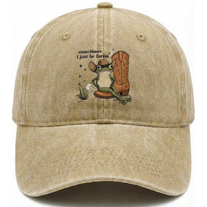 Funny Cowboy Frog Washed Cotton Baseball Cap Sometimes I Just Be Fartin TS14 Washed Cap Universal Fit Khaki Print Your Wear