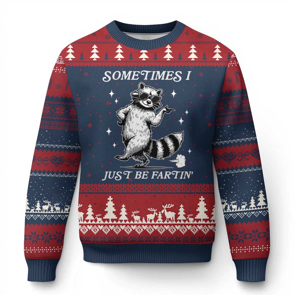 Sometimes I Just Be Fartin Ugly Christmas Sweater Funny Raccoon Meme TS14 Navy Red Print Your Wear