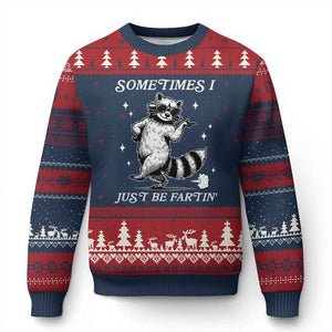 Sometimes I Just Be Fartin Ugly Christmas Sweater Funny Raccoon Meme TS14 Navy Red Print Your Wear