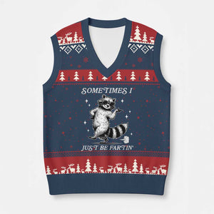 Sometimes I Just Be Fartin V-Neck Knit Sweater Vest Funny Raccoon Meme TS14 Navy Red Print Your Wear