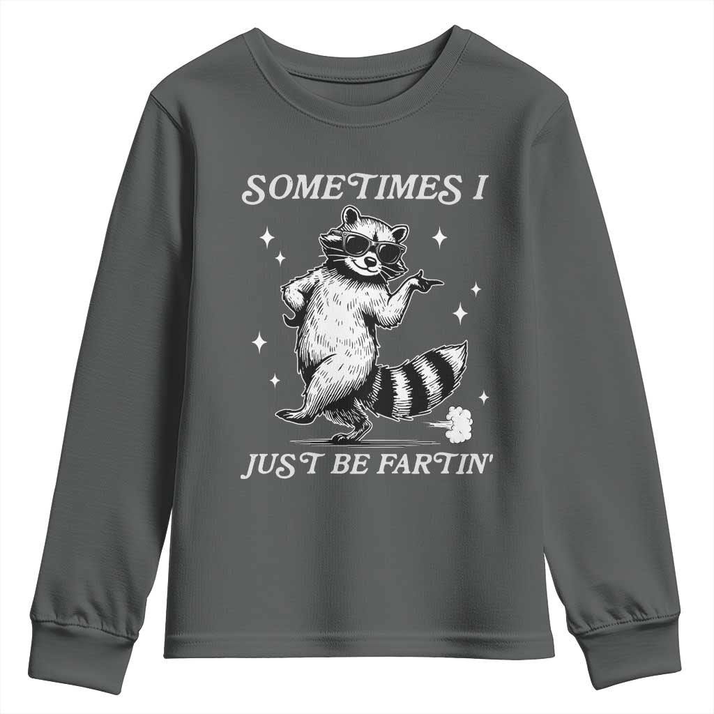 Sometimes I Just Be Fartin Youth Sweatshirt Funny Raccoon Meme TS14 Dark Heather Print Your Wear