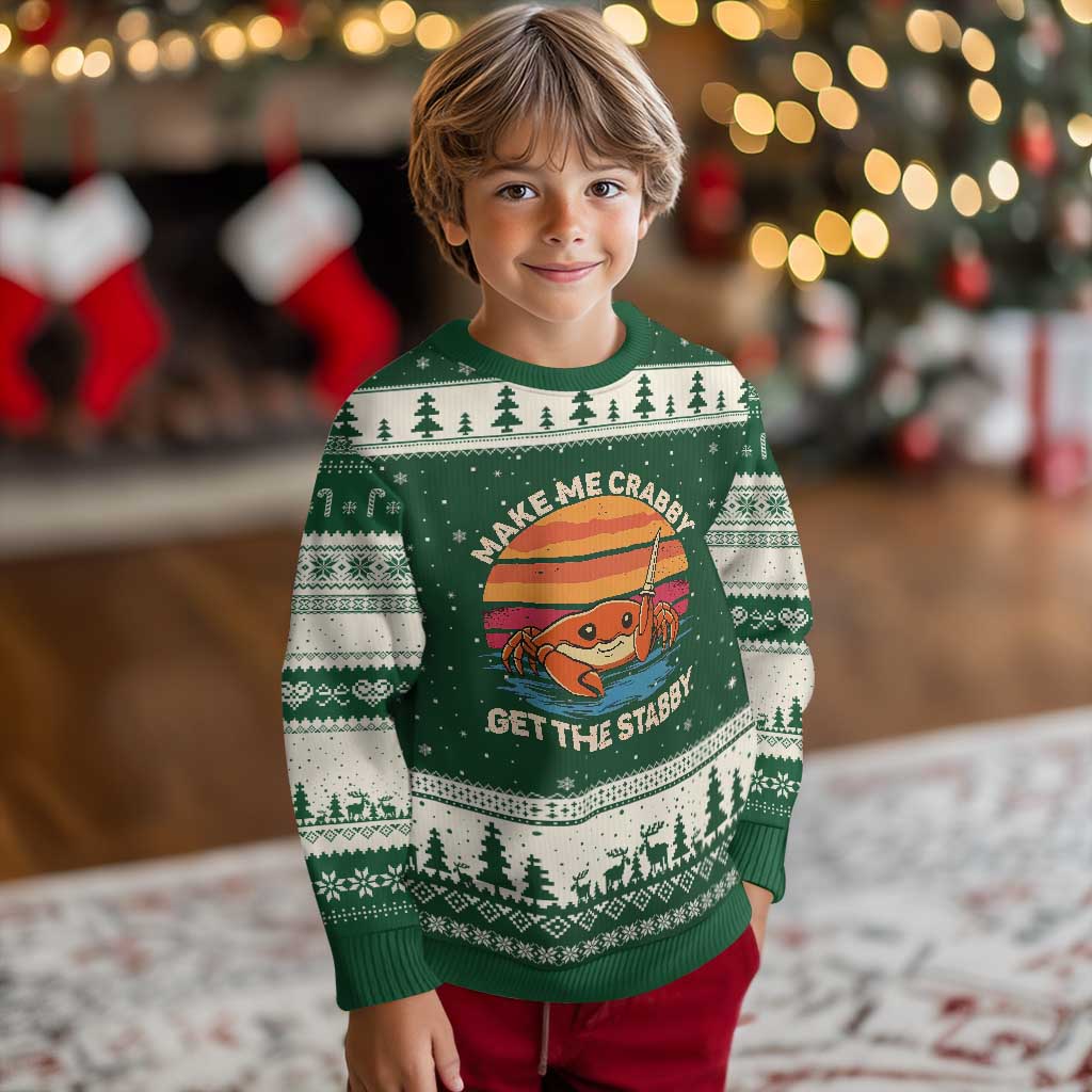 Funny Crab Meme Y2K Ugly Christmas Sweater Make Me Crabby Get The Stabby TS14 Forest Green Beige Print Your Wear