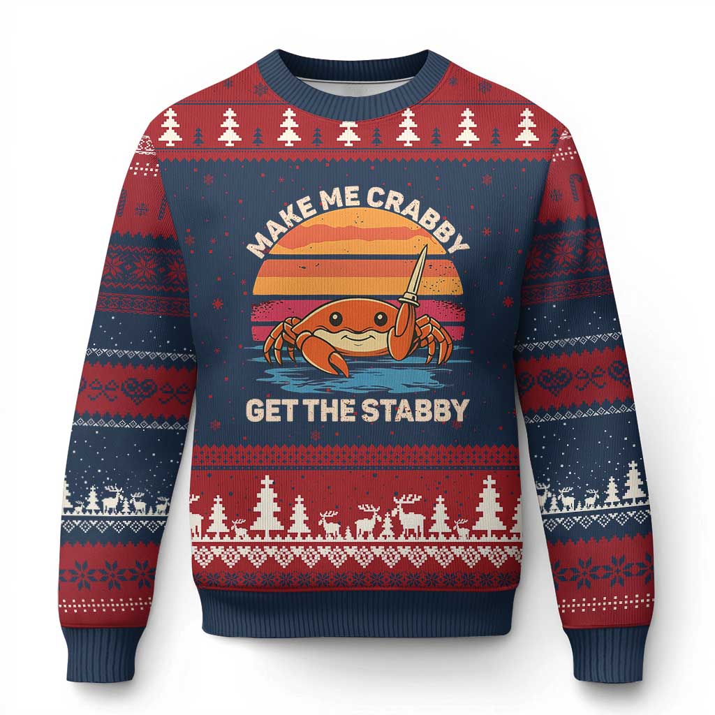 Funny Crab Meme Y2K Ugly Christmas Sweater Make Me Crabby Get The Stabby TS14 Navy Red Print Your Wear