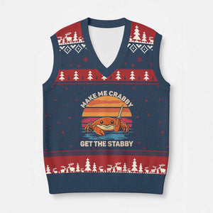 Funny Crab Meme Y2K V-Neck Knit Sweater Vest Make Me Crabby Get The Stabby TS14 Navy Red Print Your Wear