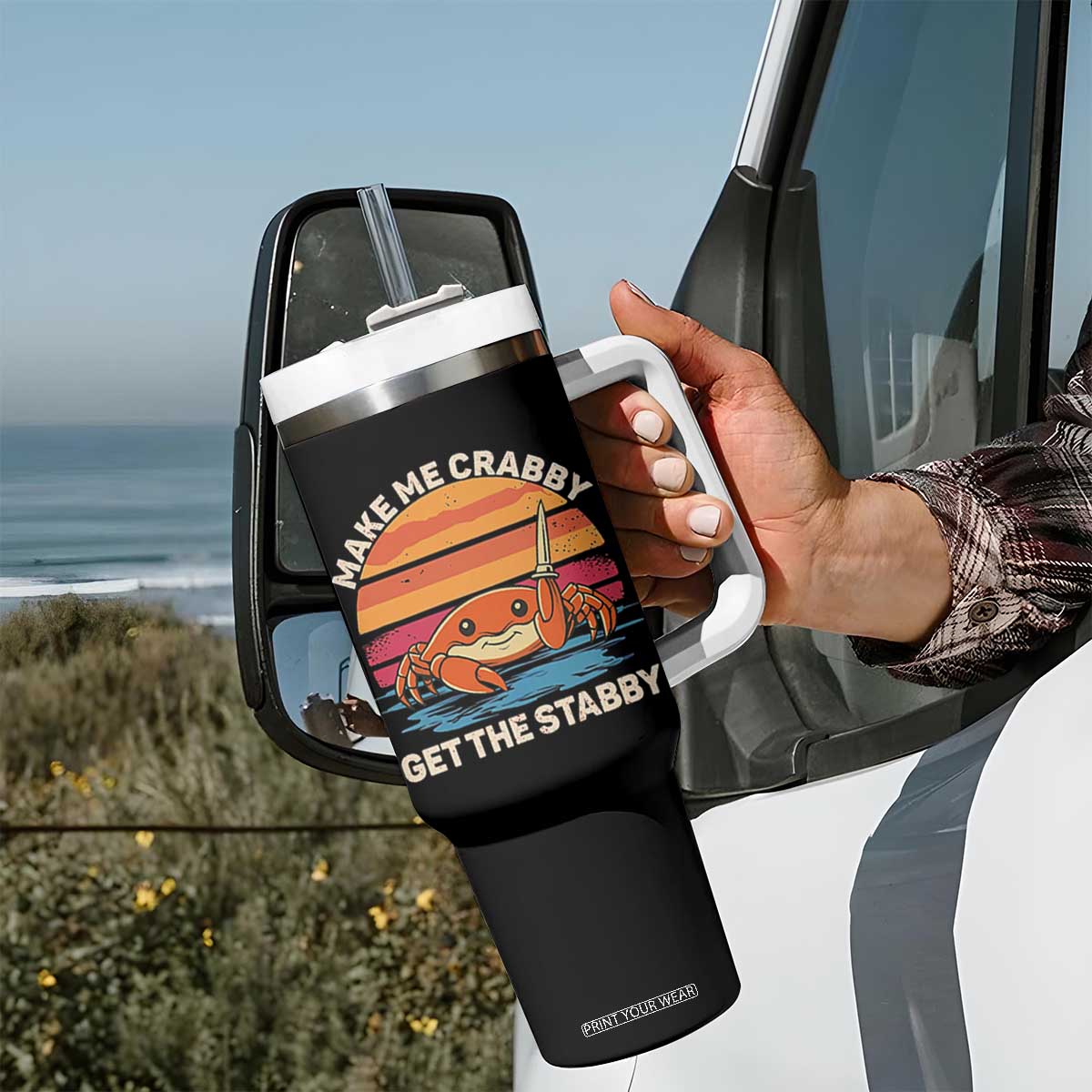Funny Crab Meme Y2K Tumbler With Handle Make Me Crabby Get The Stabby TS14 Print Your Wear