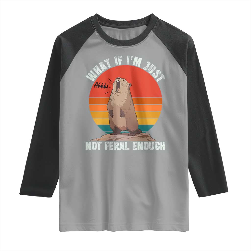 Funny Groundhog Meme Raglan Shirt What If I Am Just Not Feral Enough TS14 Sport Gray Black Print Your Wear