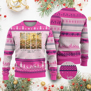 He Is Not Here He Is Risen Ugly Christmas Sweater Christian Easter Bible Verse TS14 Hot Pink Print Your Wear