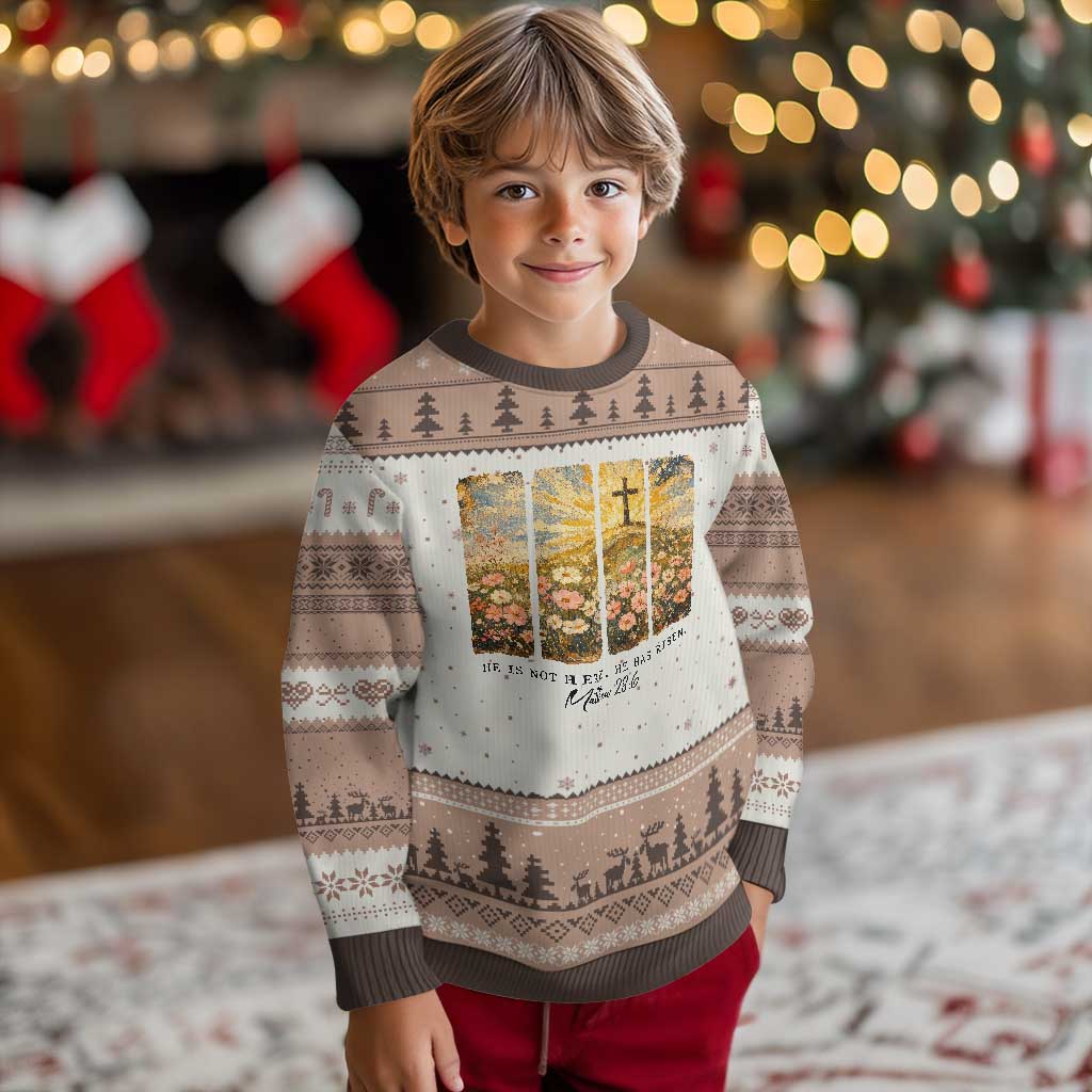 He Is Not Here He Is Risen Ugly Christmas Sweater Christian Easter Bible Verse TS14 Mocha Mousse Print Your Wear