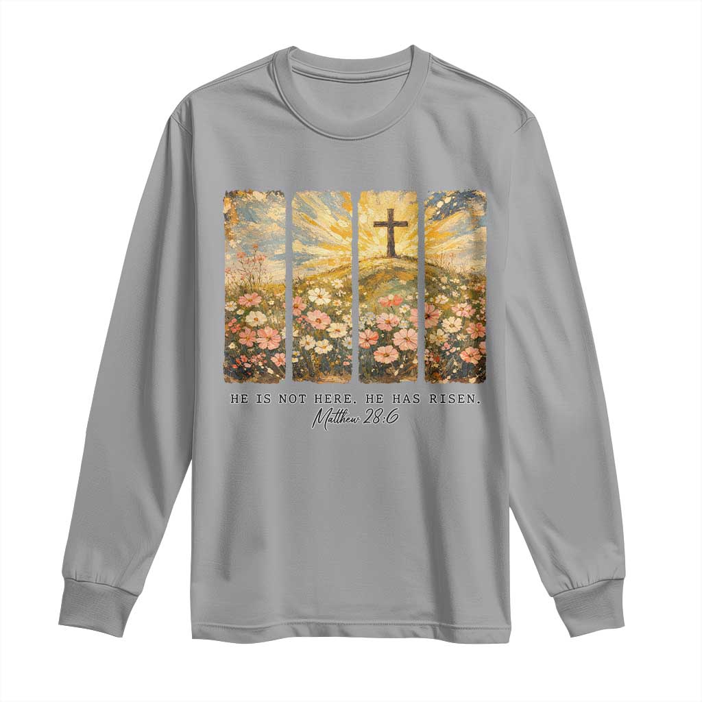 He Is Not Here He Is Risen Long Sleeve Shirt Christian Easter Bible Verse TS14 Sport Gray Print Your Wear