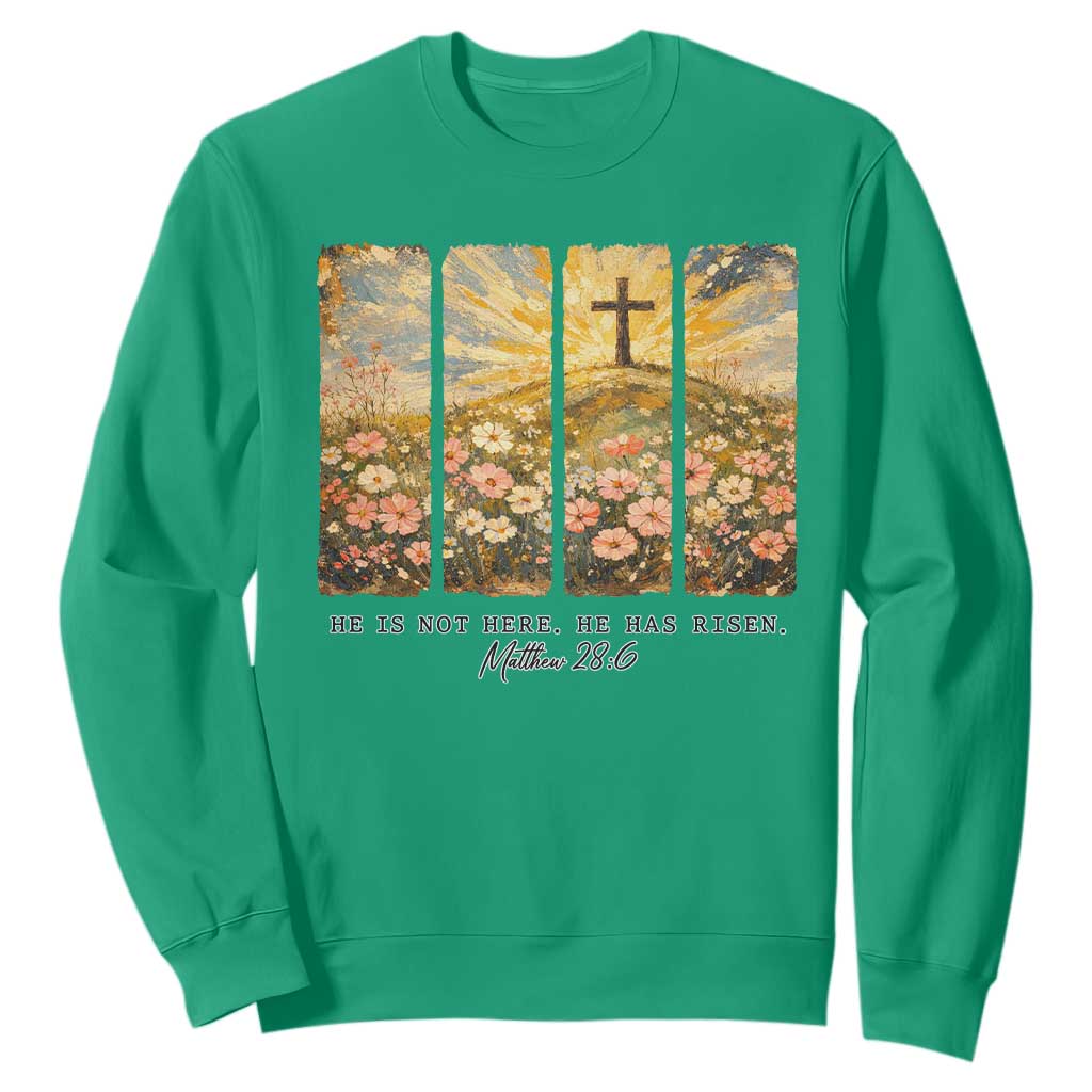 He Is Not Here He Is Risen Sweatshirt Christian Easter Bible Verse TS14 Irish Green Print Your Wear