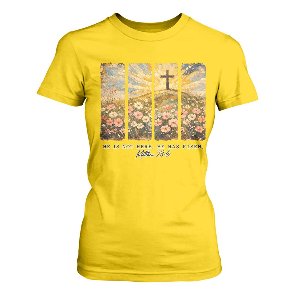 He Is Not Here He Is Risen T Shirt For Women Christian Easter Bible Verse TS14 Daisy Print Your Wear