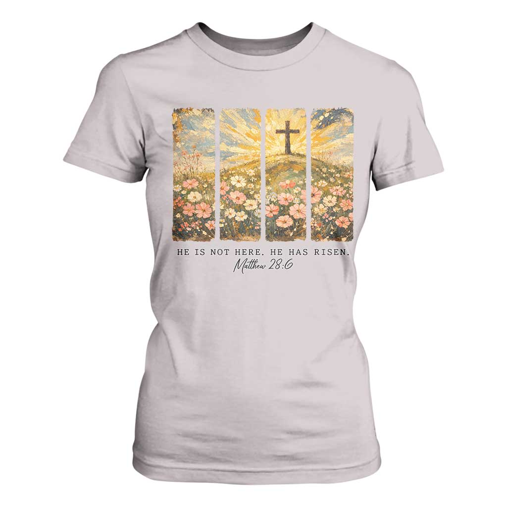 He Is Not Here He Is Risen T Shirt For Women Christian Easter Bible Verse TS14 Ice Gray Print Your Wear