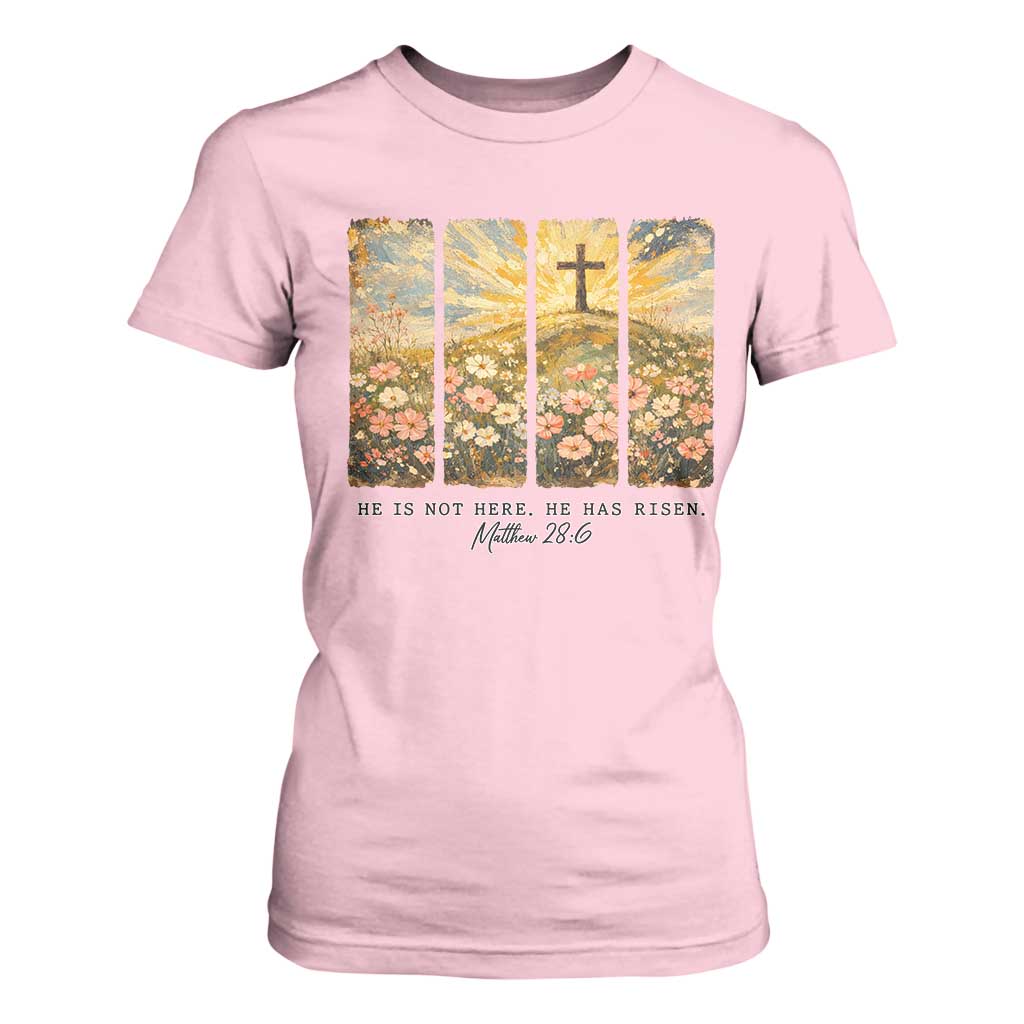 He Is Not Here He Is Risen T Shirt For Women Christian Easter Bible Verse TS14 Light Pink Print Your Wear