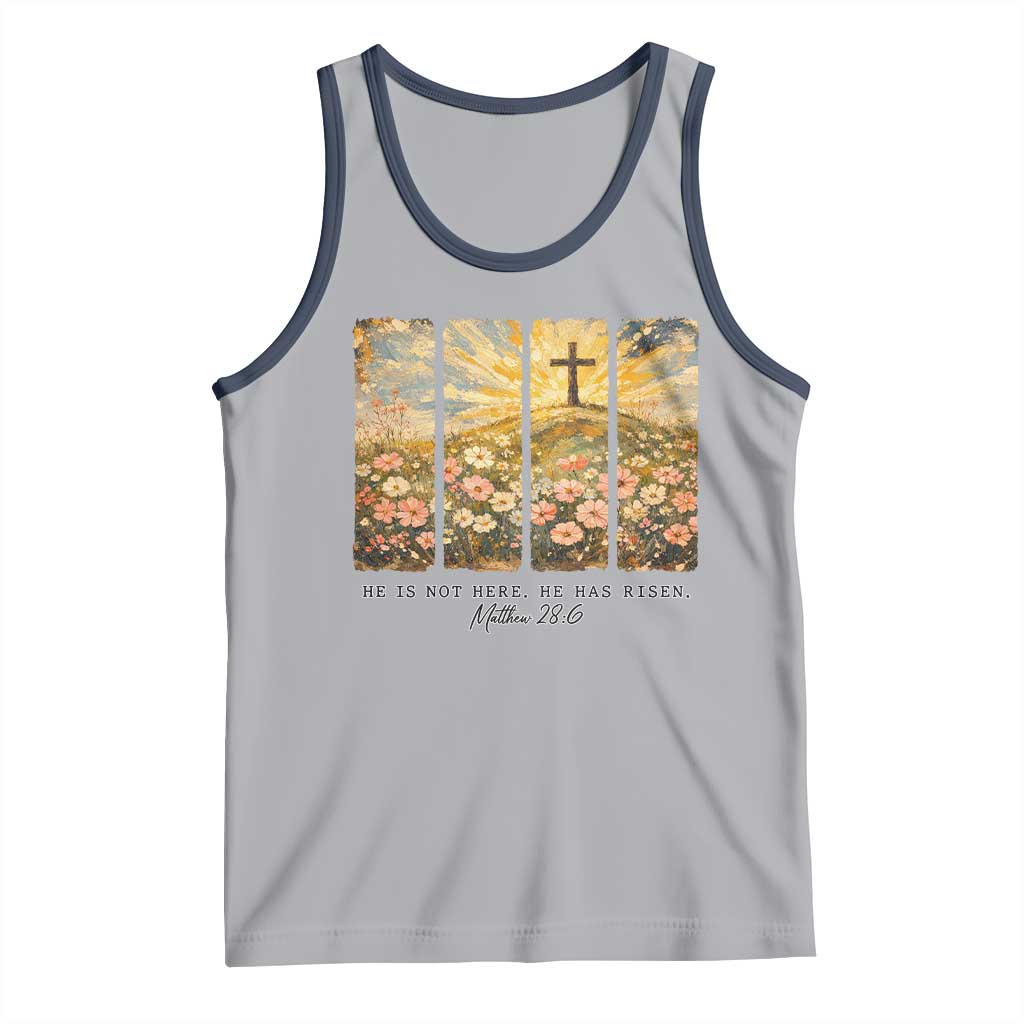 He Is Not Here He Is Risen Tank Top Christian Easter Bible Verse TS14 Athletic Heather Navy Print Your Wear