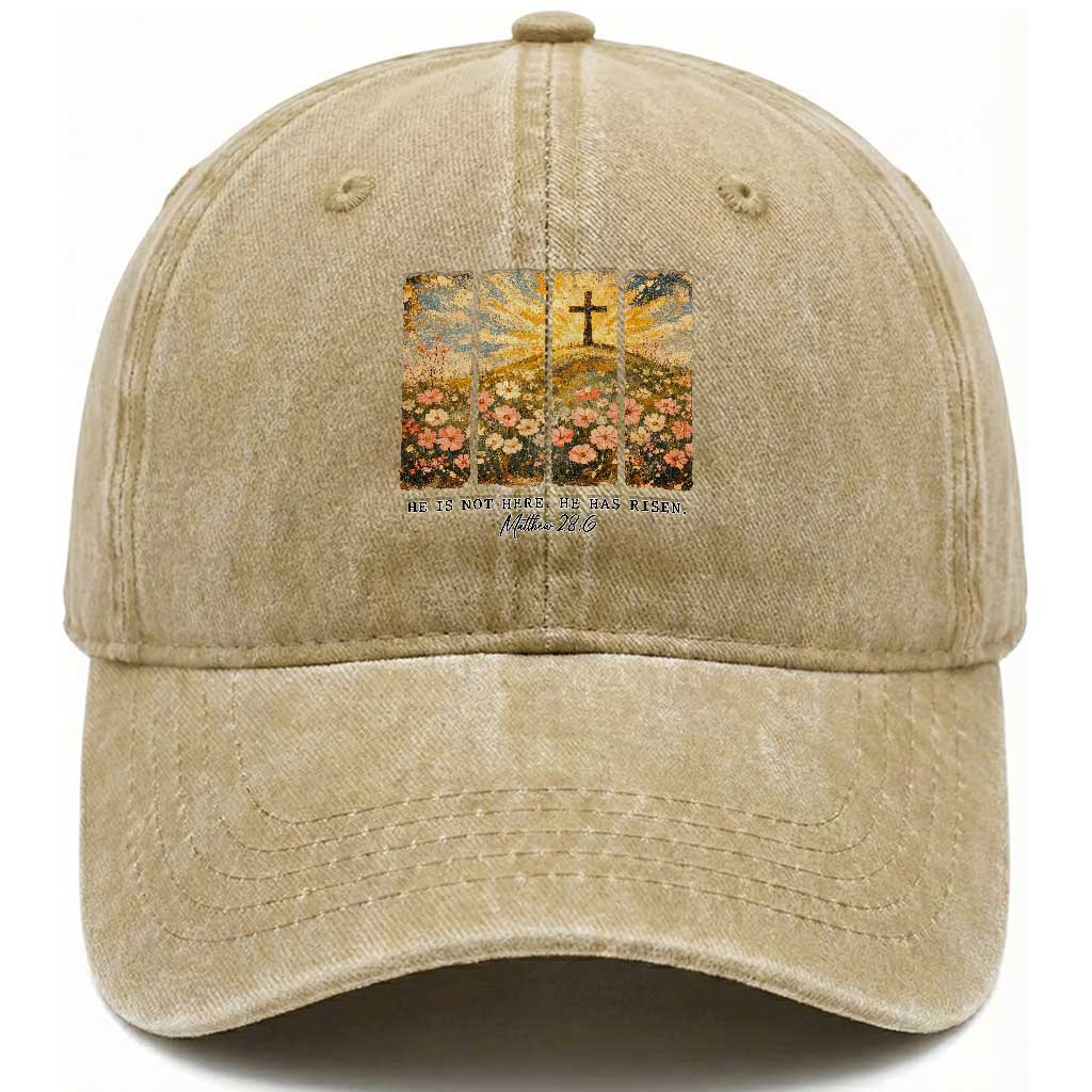He Is Not Here He Is Risen Washed Cotton Baseball Cap Christian Easter Bible Verse TS14 Washed Cap Universal Fit Khaki Print Your Wear