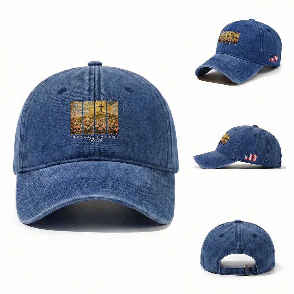 He Is Not Here He Is Risen Washed Cotton Baseball Cap Christian Easter Bible Verse TS14 Washed Cap Universal Fit Royal Blue Print Your Wear