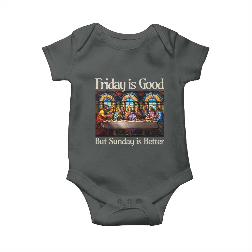 Christian Easter Baby Onesie Friday is Good Sunday is Better TS14 Dark Heather Print Your Wear