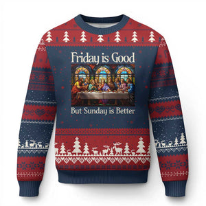Christian Easter Ugly Christmas Sweater Friday is Good Sunday is Better TS14 Navy Red Print Your Wear