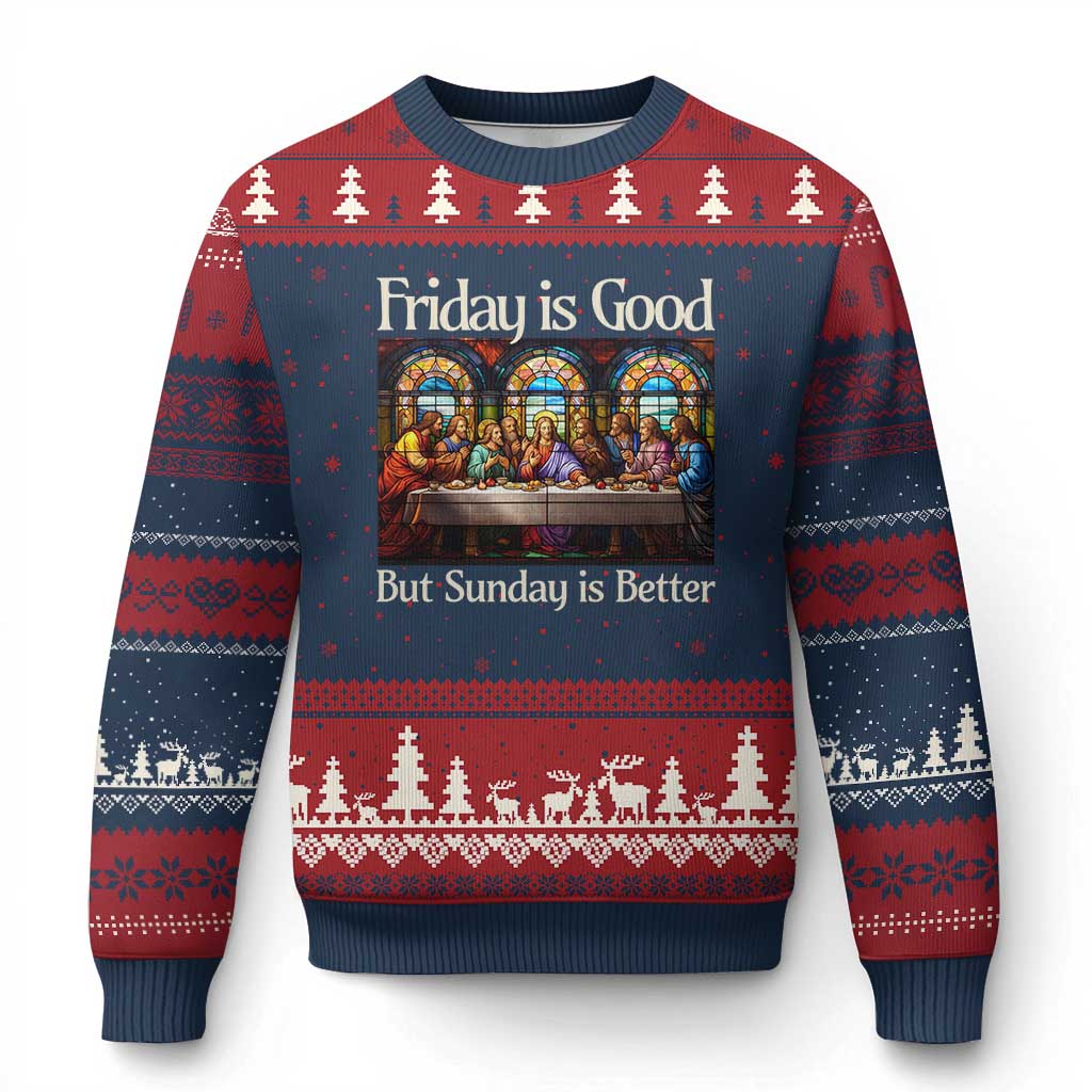 Christian Easter Ugly Christmas Sweater Friday is Good Sunday is Better TS14 Navy Red Print Your Wear