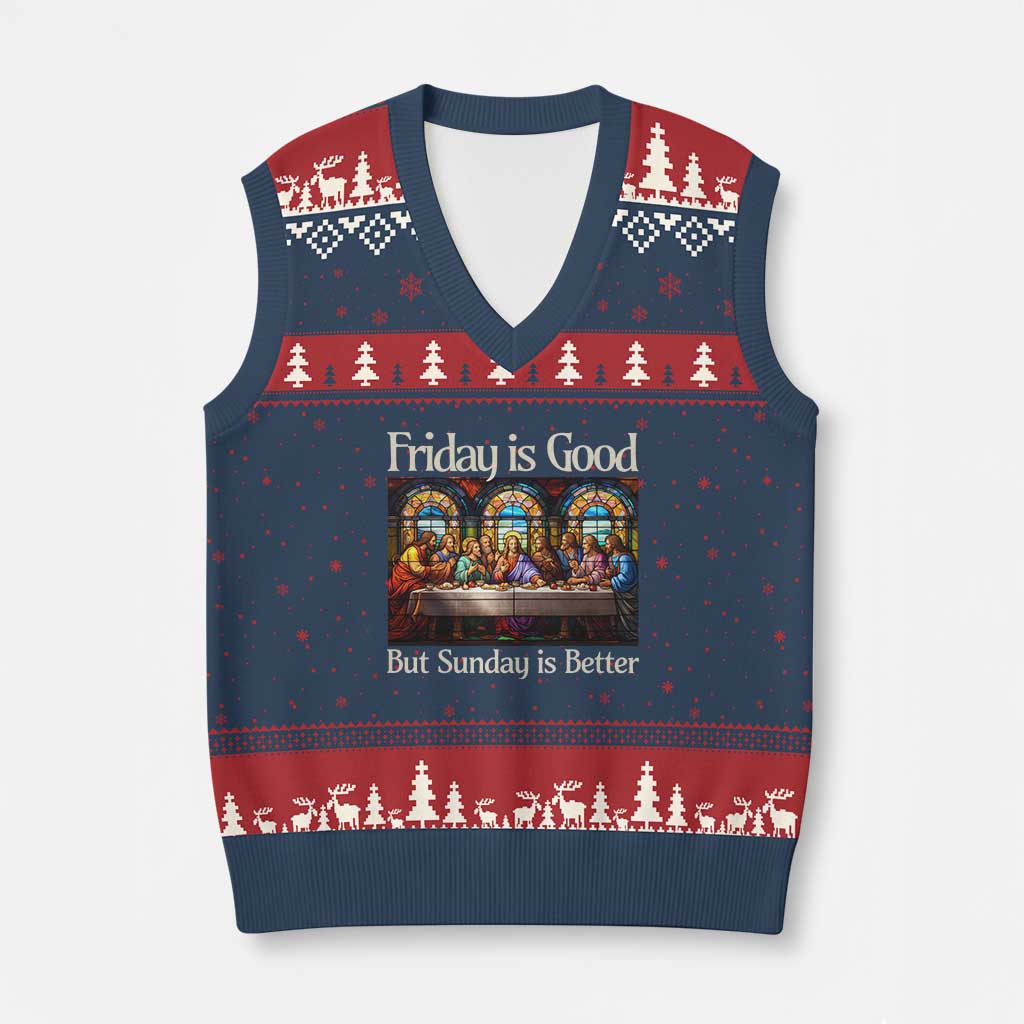 Christian Easter V-Neck Knit Sweater Vest Friday is Good Sunday is Better TS14 Navy Red Print Your Wear