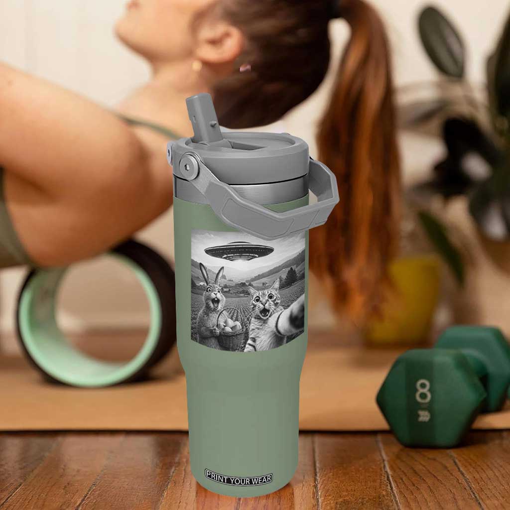 Funny Easter Flip Straw Tumbler Christian Cat Selfie Bunny Meme TS14 One Size: 30 oz Moss Green Print Your Wear