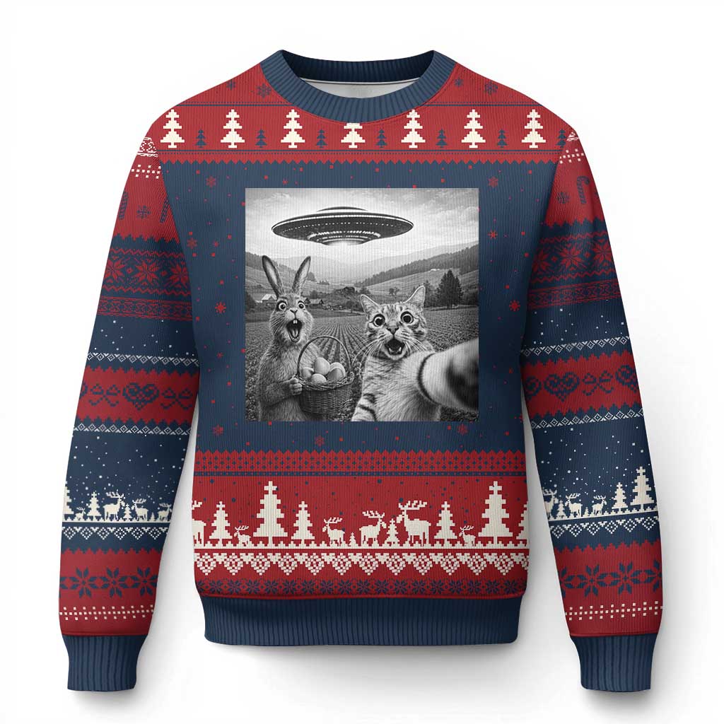 Funny Easter Ugly Christmas Sweater Christian Cat Selfie Bunny Meme TS14 Navy Red Print Your Wear