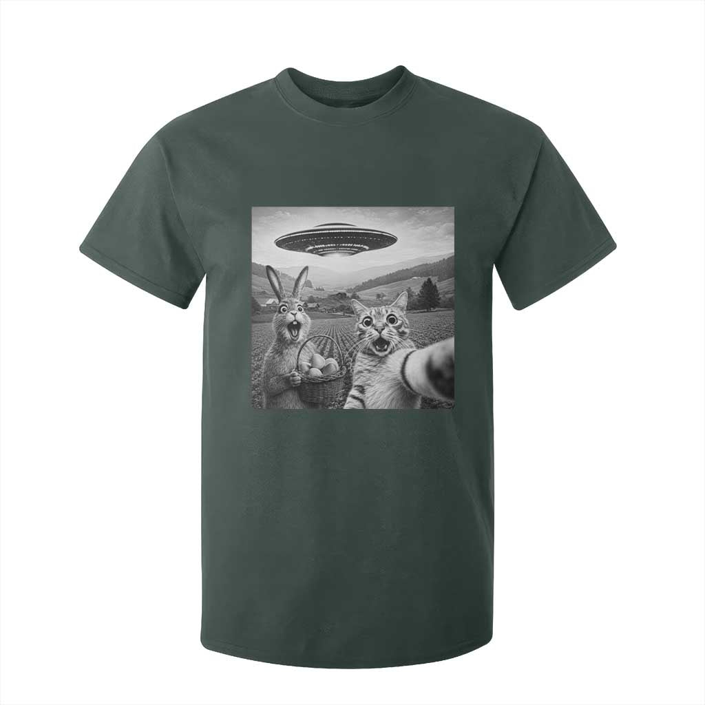 Funny Easter T Shirt For Kid Christian Cat Selfie Bunny Meme TS14 Dark Forest Green Print Your Wear