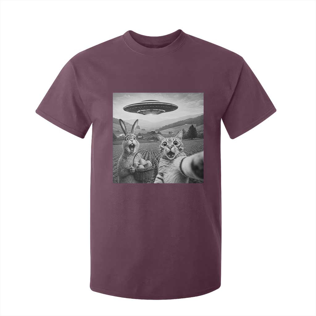 Funny Easter T Shirt For Kid Christian Cat Selfie Bunny Meme TS14 Maroon Print Your Wear