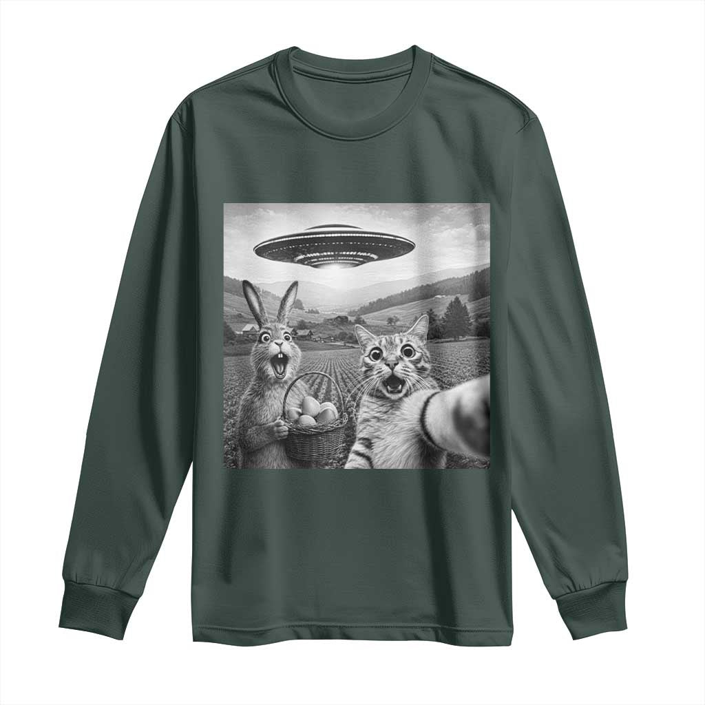 Funny Easter Long Sleeve Shirt Christian Cat Selfie Bunny Meme TS14 Dark Forest Green Print Your Wear