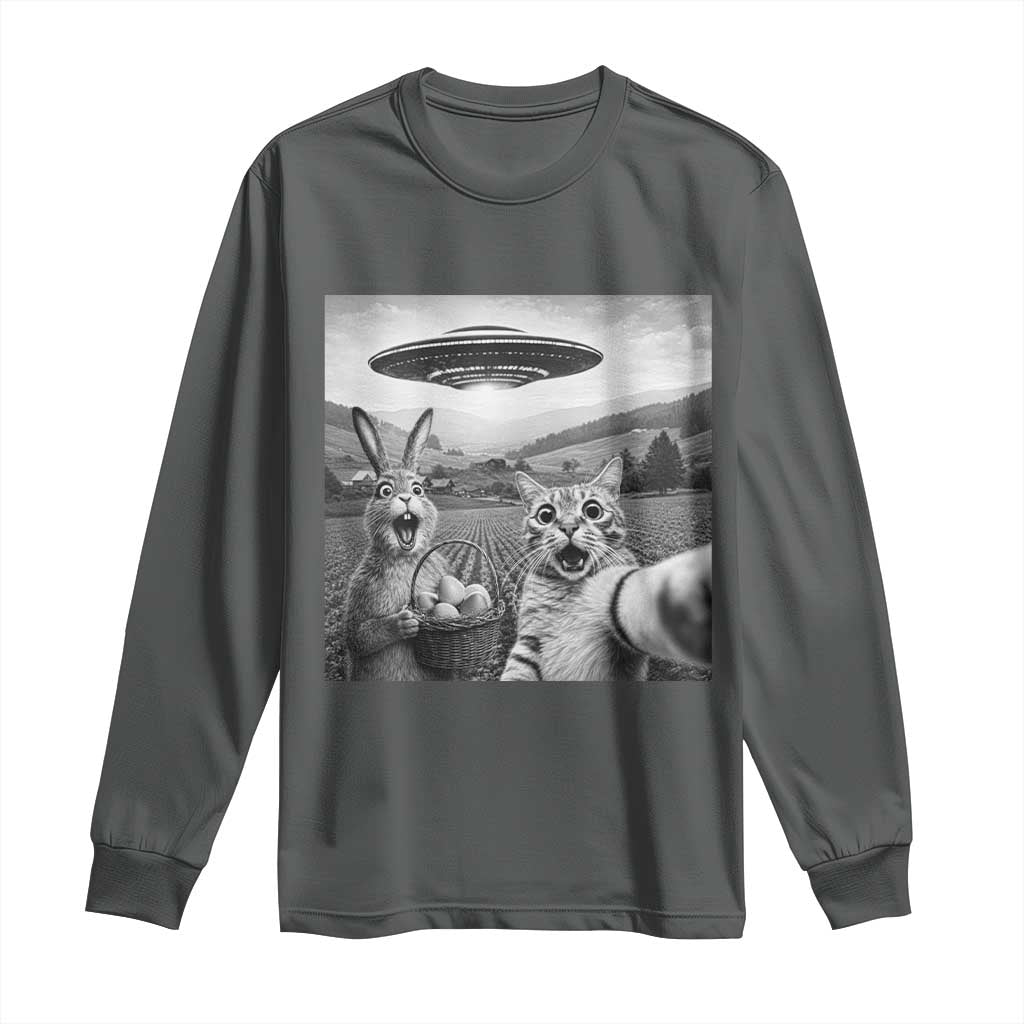 Funny Easter Long Sleeve Shirt Christian Cat Selfie Bunny Meme TS14 Dark Heather Print Your Wear