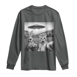 Funny Easter Long Sleeve Shirt Christian Cat Selfie Bunny Meme TS14 Dark Heather Print Your Wear