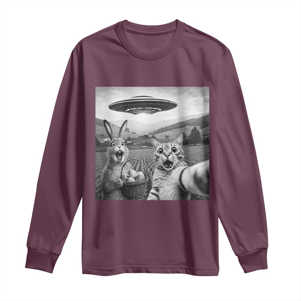 Funny Easter Long Sleeve Shirt Christian Cat Selfie Bunny Meme TS14 Maroon Print Your Wear