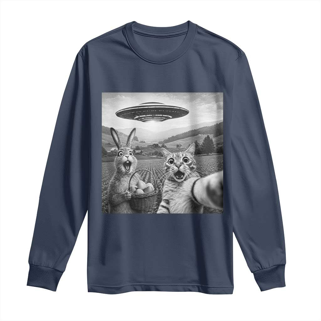 Funny Easter Long Sleeve Shirt Christian Cat Selfie Bunny Meme TS14 Navy Print Your Wear