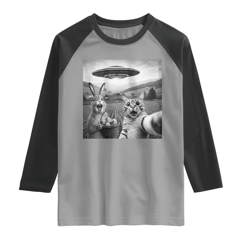 Funny Easter Raglan Shirt Christian Cat Selfie Bunny Meme TS14 Sport Gray Black Print Your Wear