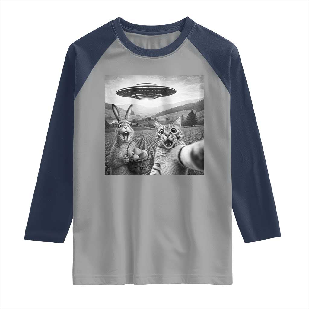 Funny Easter Raglan Shirt Christian Cat Selfie Bunny Meme TS14 Sport Gray Navy Print Your Wear