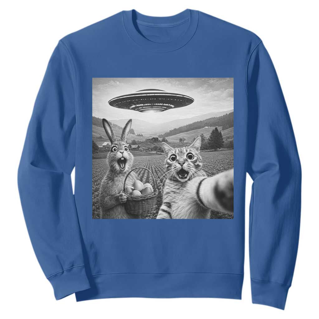 Funny Easter Sweatshirt Christian Cat Selfie Bunny Meme TS14 Royal Blue Print Your Wear