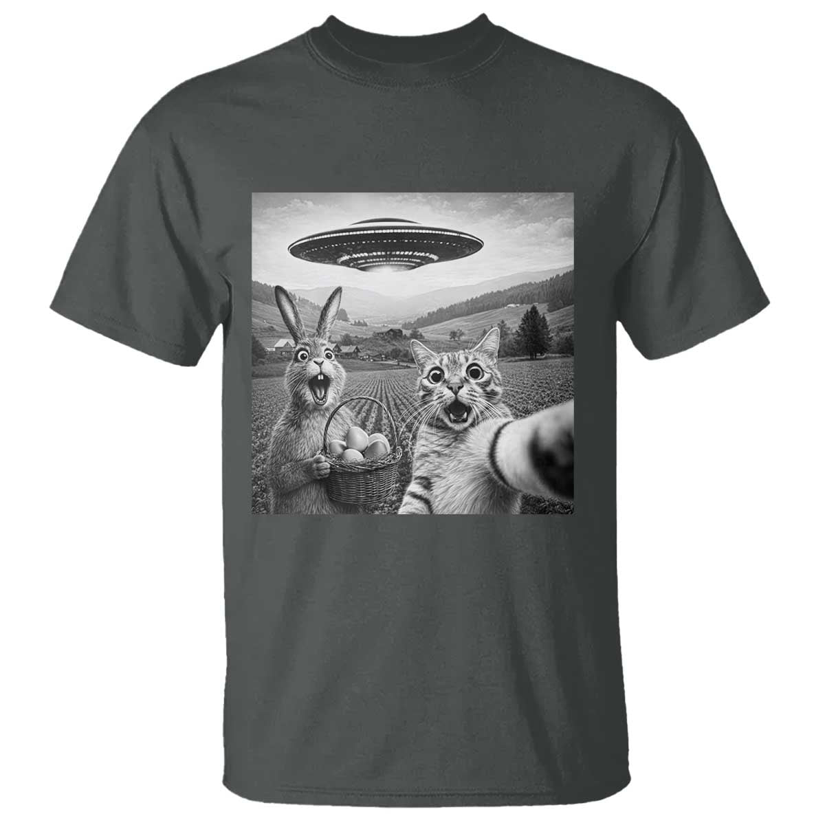Funny Easter T Shirt Christian Cat Selfie Bunny Meme TS14 Dark Heather Print Your Wear