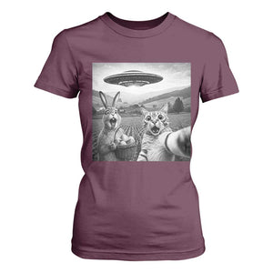 Funny Easter T Shirt For Women Christian Cat Selfie Bunny Meme TS14 Maroon Print Your Wear