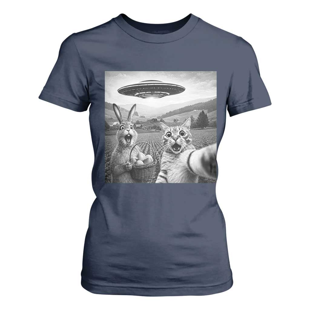 Funny Easter T Shirt For Women Christian Cat Selfie Bunny Meme TS14 Navy Print Your Wear