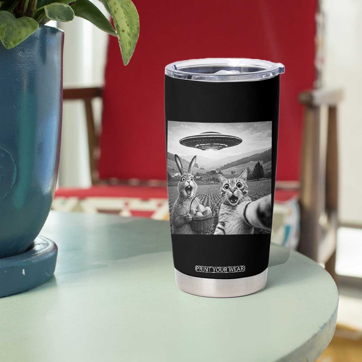Funny Easter Tumbler Cup Christian Cat Selfie Bunny Meme TS14 Print Your Wear