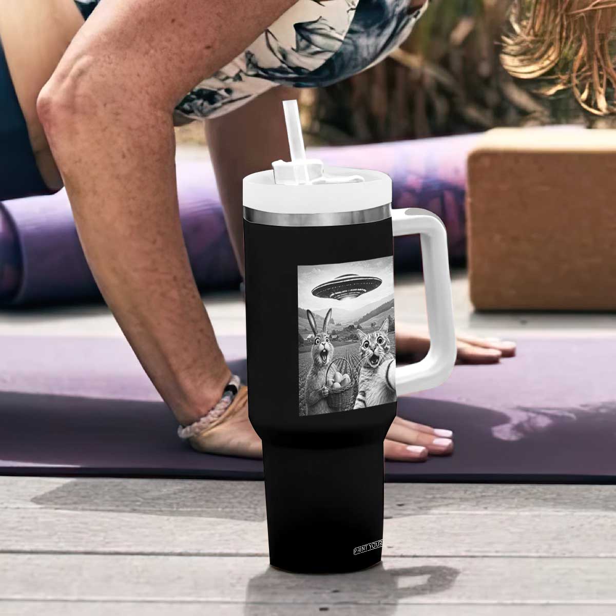 Funny Easter Tumbler With Handle Christian Cat Selfie Bunny Meme TS14 Print Your Wear