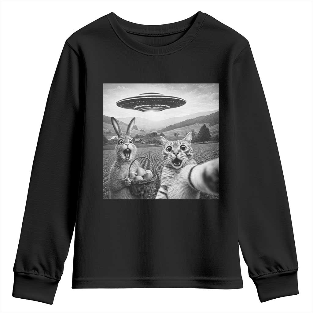Funny Easter Youth Sweatshirt Christian Cat Selfie Bunny Meme TS14 Black Print Your Wear