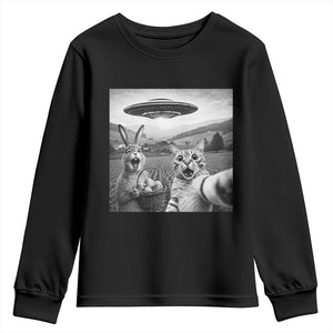 Funny Easter Youth Sweatshirt Christian Cat Selfie Bunny Meme TS14 Black Print Your Wear