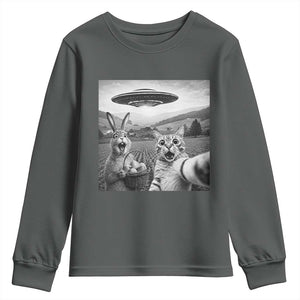 Funny Easter Youth Sweatshirt Christian Cat Selfie Bunny Meme TS14 Dark Heather Print Your Wear