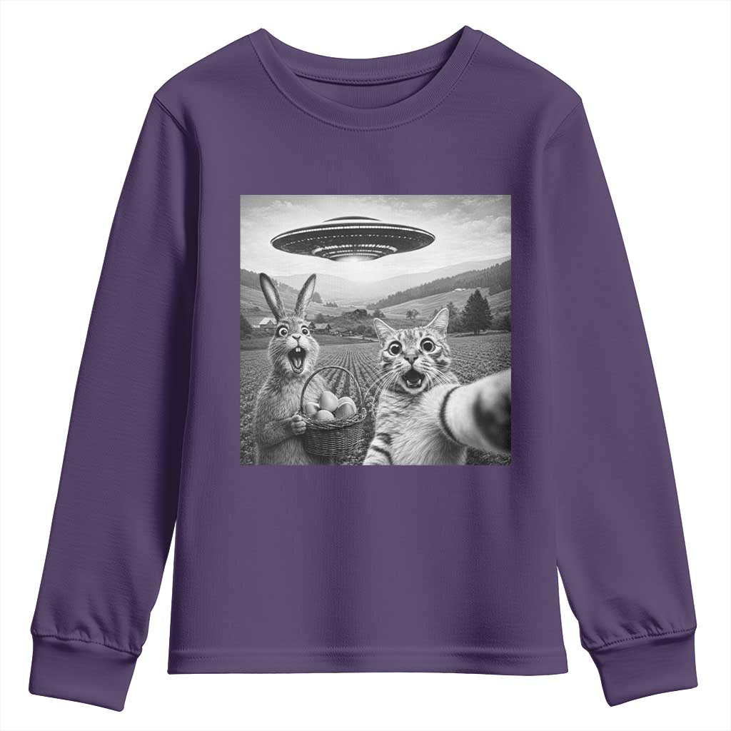 Funny Easter Youth Sweatshirt Christian Cat Selfie Bunny Meme TS14 Purple Print Your Wear